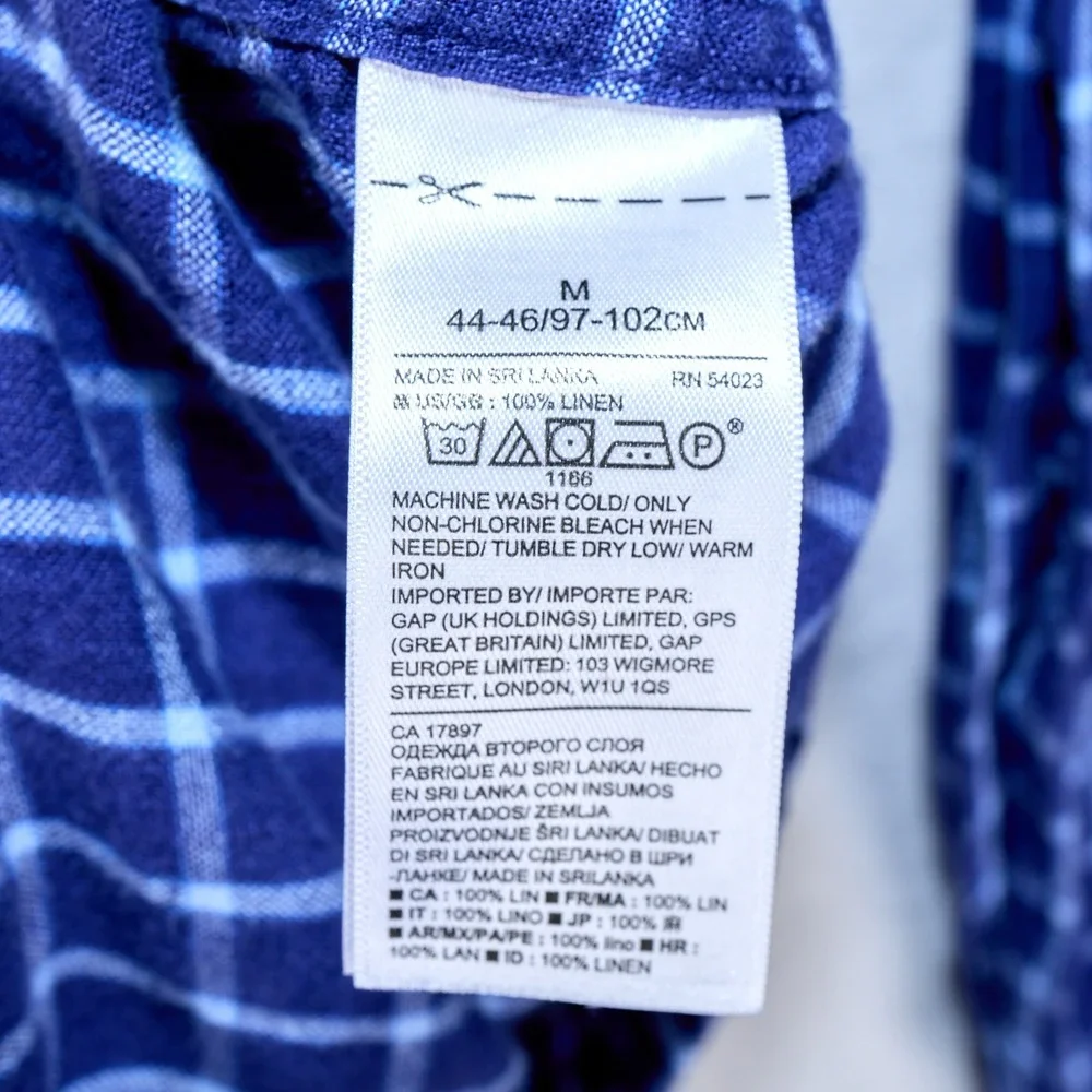 Banana Republic Mens Blue Windowpane 100% Linen Camden Standard Fit Shirt M